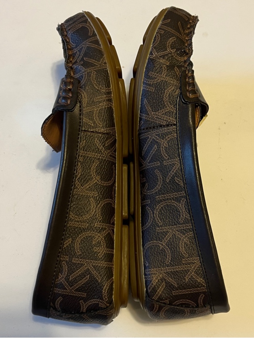 Calvin Klein Lisa Dark Brown Monogram Loafers with Gold Accent - Picture 4 of 9